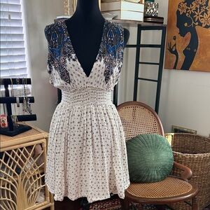 Free People Walking Through My Dreams Cream Paisley Floral Mini Dress